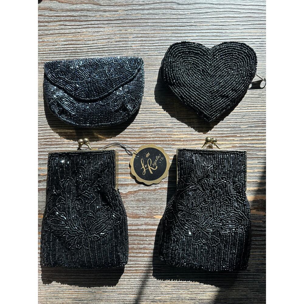 Lot of 6 Vintage Black Beaded Accessories